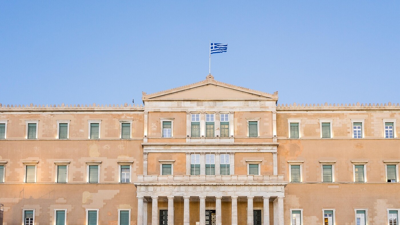 The Hellenic Parliament building overlooking Syntagma Square in Athens, Greece.